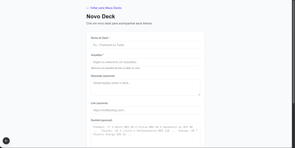 Criando um novo deck